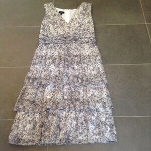 Talbots gray/white cotton sleeveless ruffle dress, size 4P